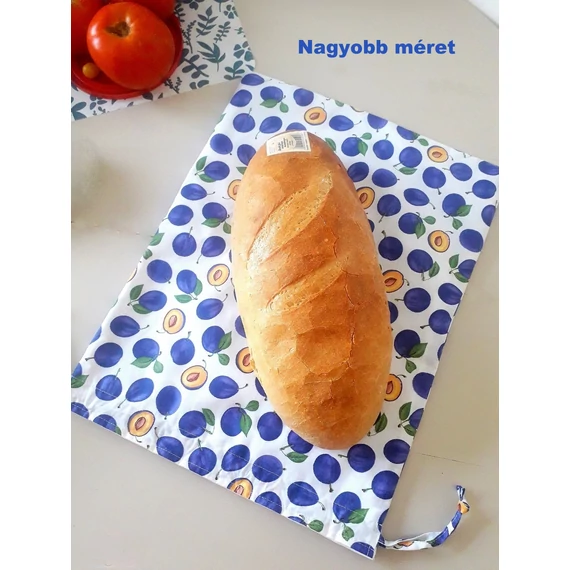 nagyobb méretű kenyértartó zsák szilva mintával, kenyérrel
